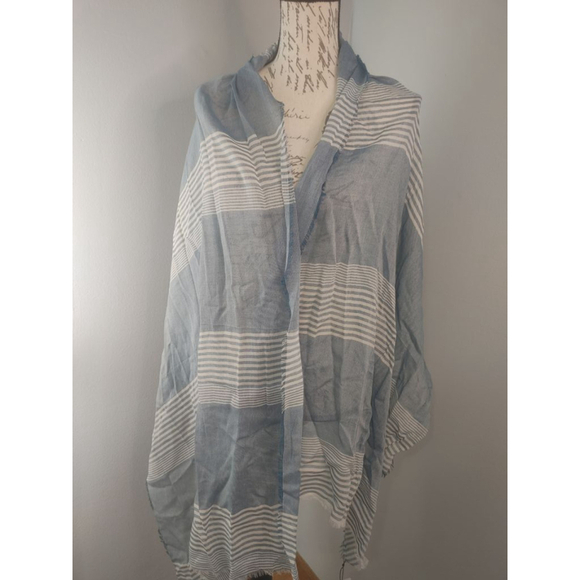 Women's Caterina de' Medici Scarf One Size Blue White Striped (76" long) - Picture 3 of 7